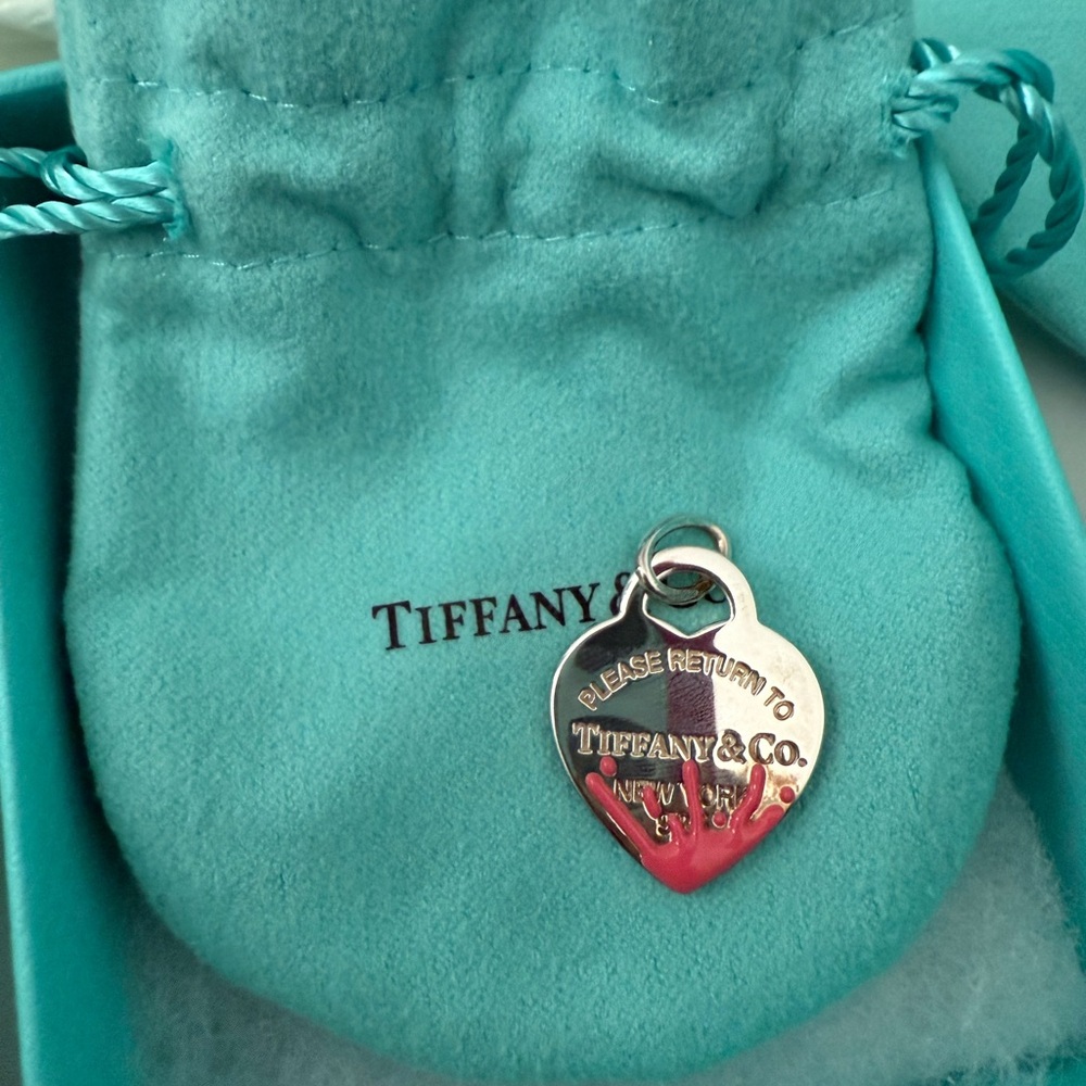 Tiffany & Co. Silver and Pink Heart Tag Charm
